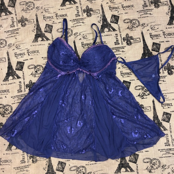 Frederick's Of Hollywood Lace Mesh Babydoll And Bottom 2 Piece Set Size L - Picture 9 of 14